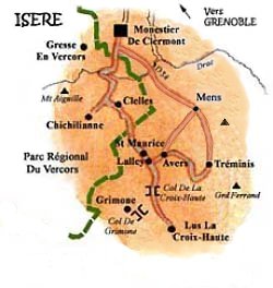 Mapa de Tri�ves, magn�fica regi�n preservada al Sur de Grenoble